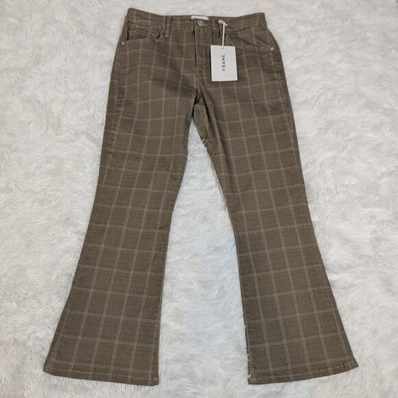 Frame Le Crop Mini Boot Cut Mid-Rise Jeans Skyblue Plaid and Khaki Size 29 - Picture 11 of 11